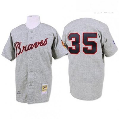 Mens Mitchell and Ness 1969 Atlanta Braves 35 Phil Niekro Authentic Grey Throwback MLB Jersey