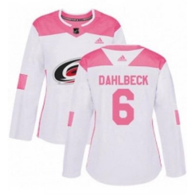 Womens Adidas Carolina Hurricanes 6 Klas Dahlbeck Authentic WhitePink Fashion NHL Jersey