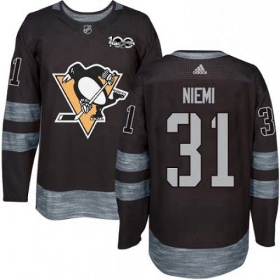 Mens Adidas Pittsburgh Penguins 31 Antti Niemi Authentic Black 1917 2017 100th Anniversary NHL Jersey