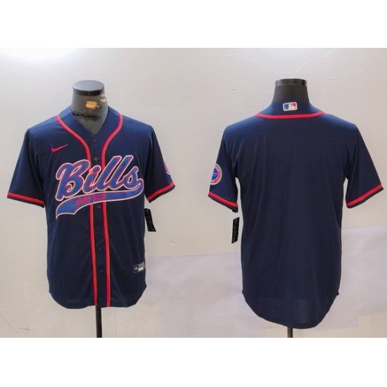 Men Buffalo Bills Blank Navy Team Cool Base Stitched Baseball Jersey 1