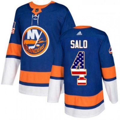 Youth Adidas New York Islanders 4 Robin Salo Authentic Royal Blue USA Flag Fashion NHL Jersey