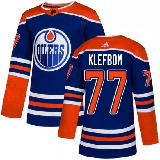 Mens Adidas Edmonton Oilers 77 Oscar Klefbom Premier Royal Blue Alternate NHL Jersey