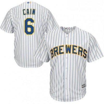 Youth Majestic Milwaukee Brewers 6 Lorenzo Cain Replica White Home Cool Base MLB Jersey