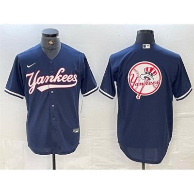 Men NeW York Yankees Navy Team Big Logo Cool Base Stitched Baseball Jersey 4