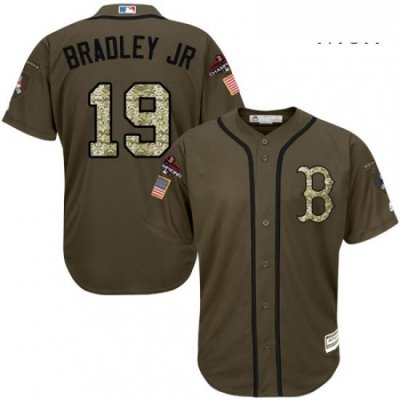 Mens Majestic Boston Red Sox 19 Jackie Bradley Jr Authentic Green Salute to Service 2018 World Series Champions MLB Jersey