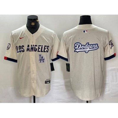 Men Los Angeles Dodgers Team Big Logo Cream Stitched Baseball Jersey 003