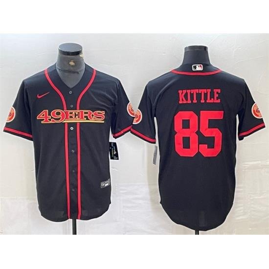 Men San Francisco 49ers 85 George Kittle Black With Patch Cool Base Stitched Baseball Jersey