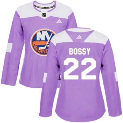 Womens Adidas New York Islanders 22 Mike Bossy Authentic Purple Fights Cancer Practice NHL Jersey