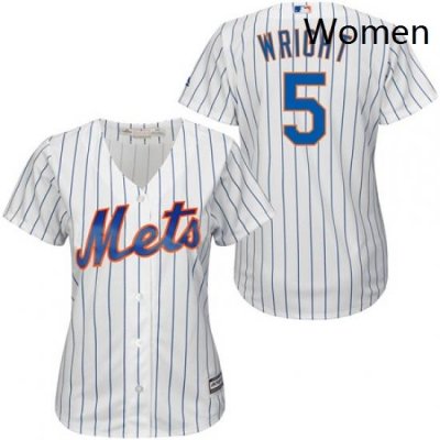 Womens Majestic New York Mets 5 David Wright Authentic WhiteBlue Strip MLB Jersey