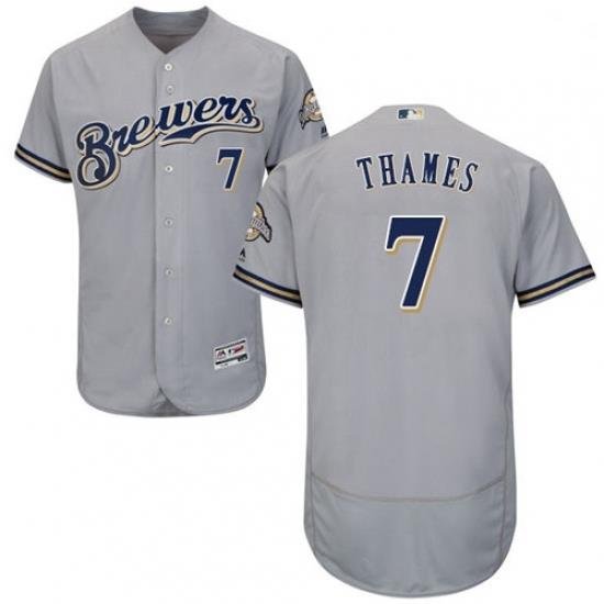 Mens Majestic MilWaukee BreWers 7 Eric Thames Grey Flexbase Authentic Collection MLB Jersey