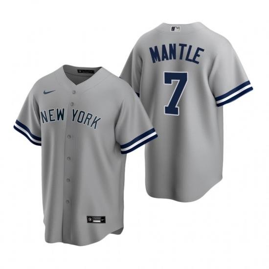 Mens Nike NeW York Yankees 7 Mickey Mantle Gray Road Stitched Baseball Jerse