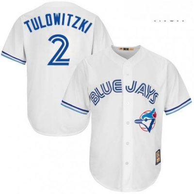 Mens Majestic Toronto Blue Jays 2 Troy Tulowitzki Replica White Cooperstown MLB Jersey