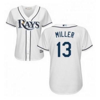 Womens Majestic Tampa Bay Rays 13 Brad Miller Authentic White Home Cool Base MLB Jersey