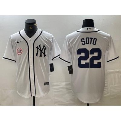 Men NeW York Yankees 22 Juan Soto White Cool Base Stitched Baseball Jersey 3