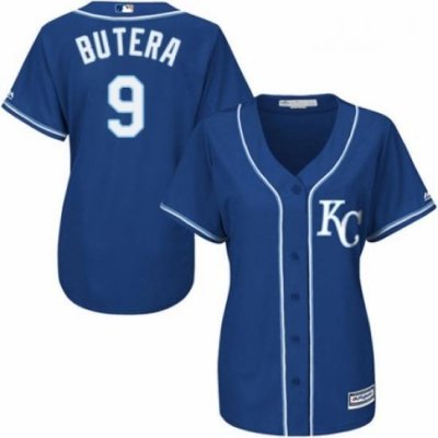 Womens Majestic Kansas City Royals 9 Drew Butera Replica Blue Alternate 2 Cool Base MLB Jersey