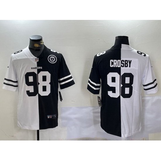 Men Las Vegas Raiders 98 Maxx Crosby Black  26 White Split With 65th Anniversary Patch Vapor Limited Stitched Jersey 2