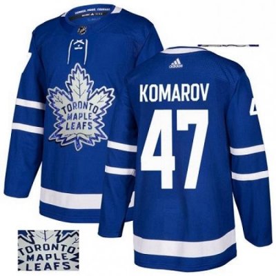 Mens Adidas Toronto Maple Leafs 47 Leo Komarov Authentic Royal Blue Fashion Gold NHL Jersey