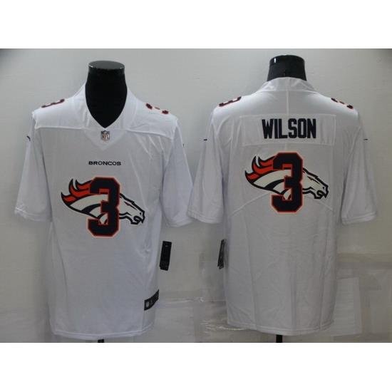 Men Denver Broncos 3 Russell Wilson White Shadow Logo Limited Stitched jersey