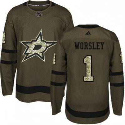 Youth Adidas Dallas Stars 1 Gump Worsley Premier Green Salute to Service NHL Jersey