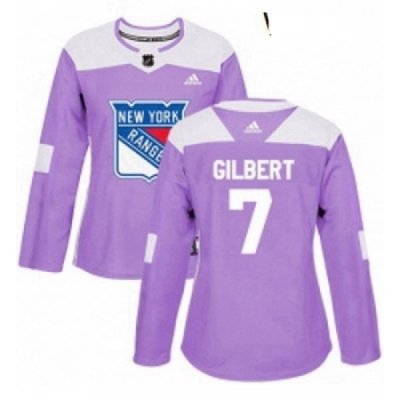 Womens Adidas New York Rangers 7 Rod Gilbert Authentic Purple Fights Cancer Practice NHL Jersey