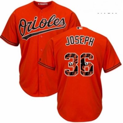 Mens Majestic Baltimore Orioles 36 Caleb Joseph Authentic Orange Team Logo Fashion Cool Base MLB Jersey