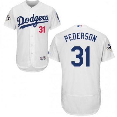 Mens Majestic Los Angeles Dodgers 31 Joc Pederson Authentic White Home 2017 World Series Bound Flex Base Jersey