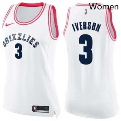 Womens Nike Memphis Grizzlies 3 Allen Iverson Swingman WhitePink Fashion NBA Jersey