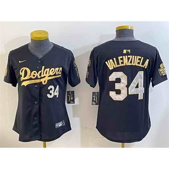 Women Los Angeles Dodgers 34 Toro Valenzuela Black 1 Gold 2024 World Series With Fernando Memorial Patch Limited Stitched Baseball Jersey