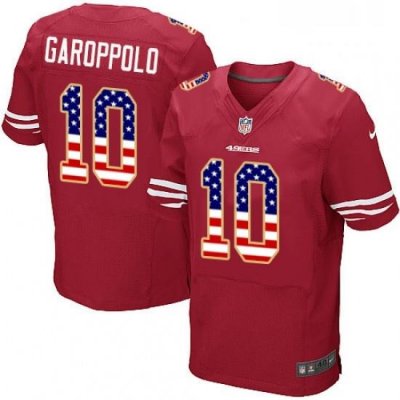 Mens Nike San Francisco 49ers 10 Jimmy Garoppolo Elite Red Home USA Flag Fashion NFL Jersey