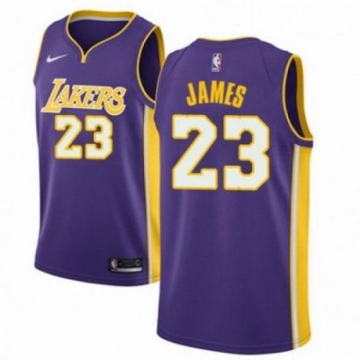 Mens Nike Los Angeles Lakers 23 LeBron James Authentic Purple NBA Jersey Statement Edition