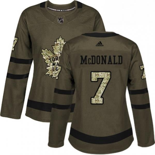 Womens Adidas Toronto Maple Leafs 7 Lanny McDonald Authentic Green Salute to Service NHL Jersey