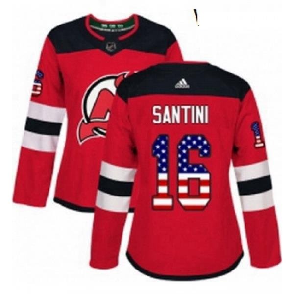 Womens Adidas New Jersey Devils 16 Steve Santini Authentic Red USA Flag Fashion NHL Jersey