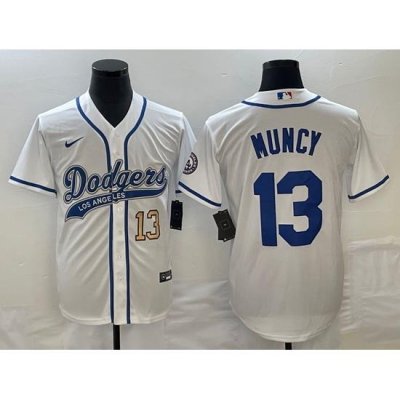 Men's Los Angeles Dodgers #13 Max Muncy Number White With Patch Cool Base Stitched Baseball Jersey