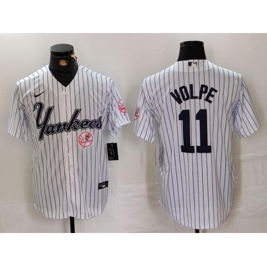 Men New York Yankees 11 Anthony Volpe White Cool Base Stitched Baseball Jersey 3