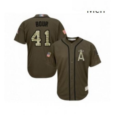 Mens Los Angeles Angels of Anaheim 41 Justin Bour Authentic Green Salute to Service Baseball Jersey