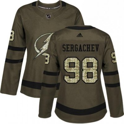 Womens Adidas Tampa Bay Lightning 98 Mikhail Sergachev Authentic Green Salute to Service NHL Jersey