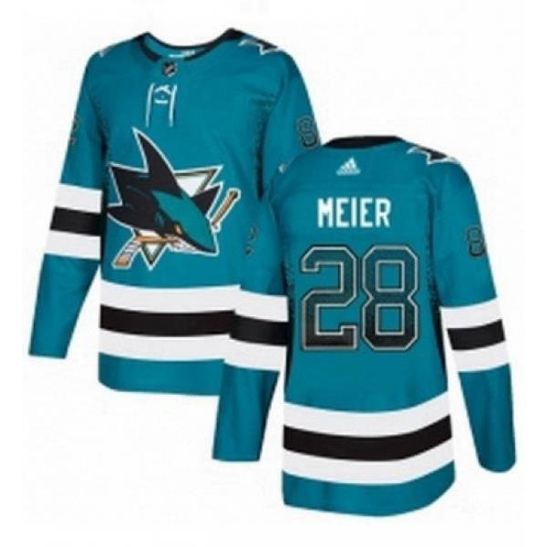 Mens Adidas San Jose Sharks 28 Timo Meier Authentic Teal Drift Fashion NHL Jersey