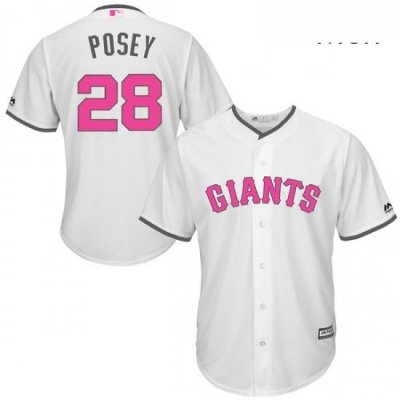 Mens Majestic San Francisco Giants 28 Buster Posey Replica White 2016 Mothers Day Cool Base MLB Jersey