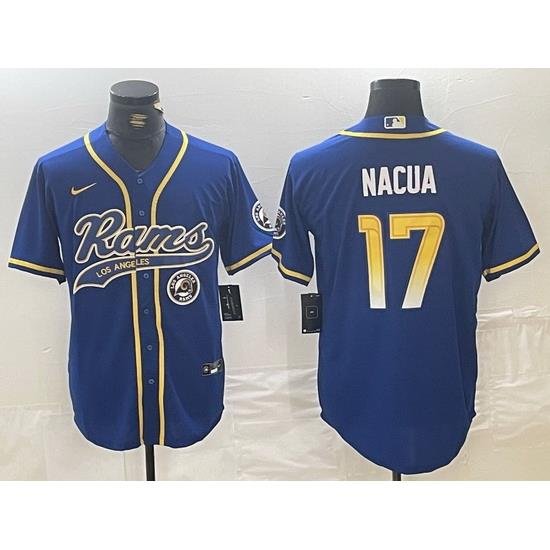 Men Los Angeles Rams 17 Puka Nacua Royal Cool Base Stitched Baseball Jersey 3