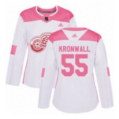 Womens Adidas Detroit Red Wings 55 Niklas Kronwall Authentic WhitePink Fashion NHL Jersey