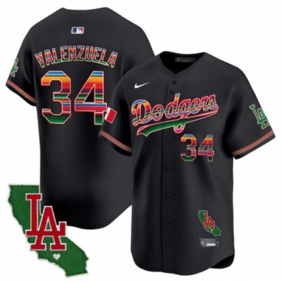 Men Los Angeles Dodgers 34 Fernando Valenzuela Black Mexico California Patch Vapor Premier Limited Stitched Baseball Jersey