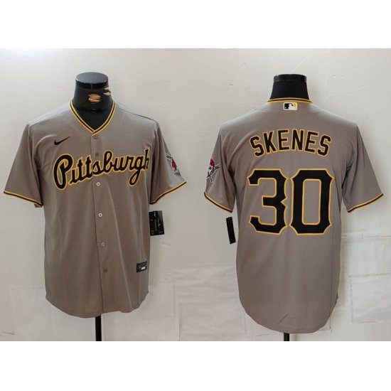 Men Pittsburgh Pirates 30 Paul Skenes Grey Stitched Baseball Jersey