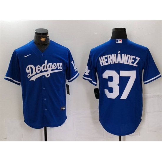 Men Los Angeles Dodgers 37 Teoscar Hernandez Blue Cool Base Stitched Baseball Jersey