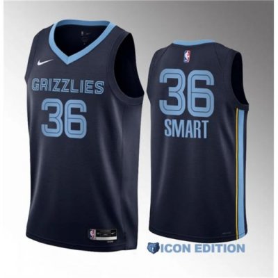 Men Memphis Grizzlies 36 Marcus Smart Navy Icon Edition Stitched Basketball Jersey