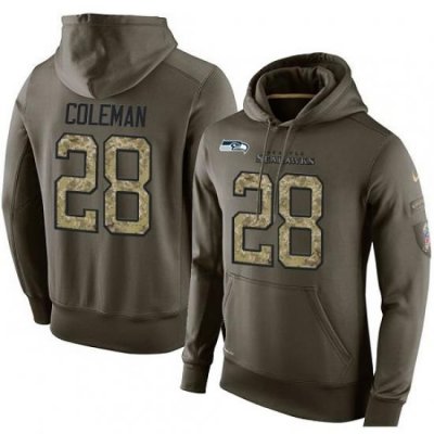 NFL Nike Seattle Seahawks 28 Justin Coleman Green Salute To Service Mens Pullover Hoodie