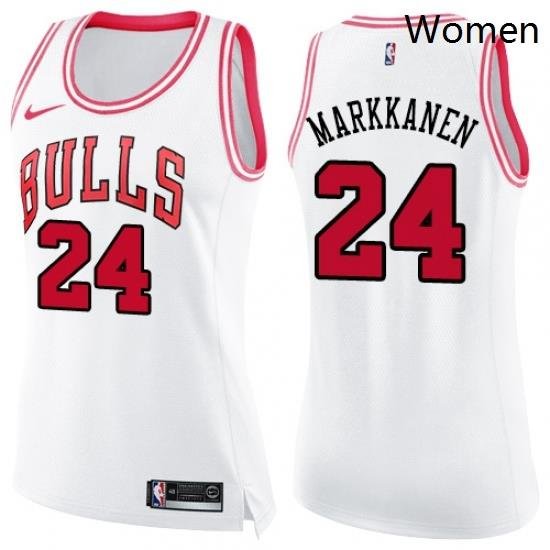 Womens Nike Chicago Bulls 24 Lauri Markkanen Swingman WhitePink Fashion NBA Jersey