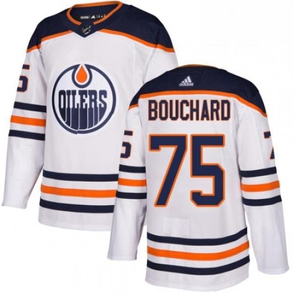 Mens Adidas Edmonton Oilers 75 Evan Bouchard Authentic White Away NHL Jersey