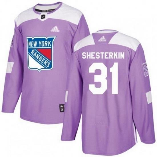 Men Adidas New York Rangers 31 Igor Shesterkin Purple Fights Cancer Practice NHL Jersey