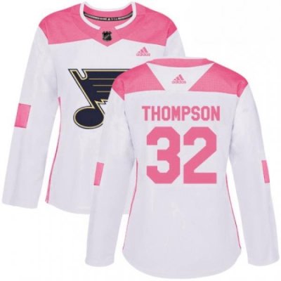 Womens Adidas St Louis Blues 32 Tage Thompson Authentic WhitePink Fashion NHL Jersey