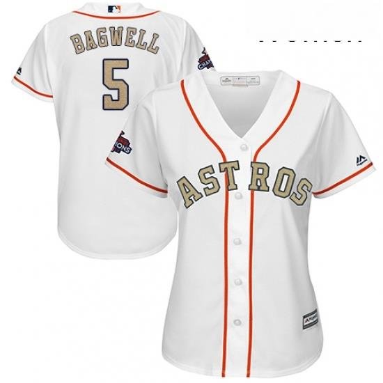 Womens Majestic Houston Astros 5 Jeff Bagwell Authentic White 2018 Gold Program Cool Base MLB Jersey